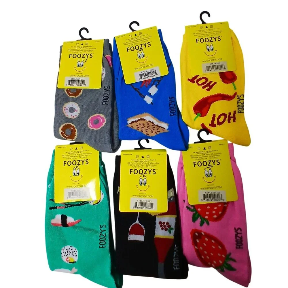 Foozys 6 Pair Foodie Sock Bundle  Women Banana Suchi Strawberry Wine Pepper NOT